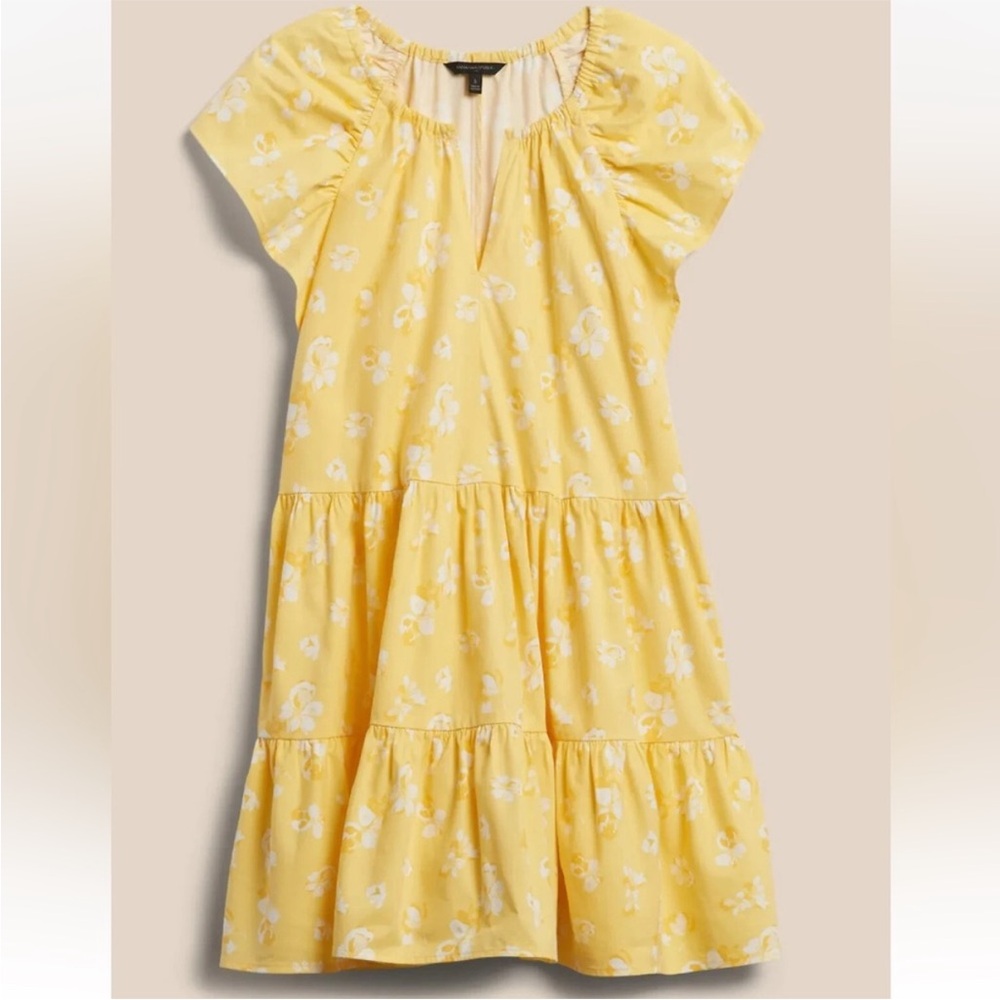 Banana Republic Tiered Hem Yellow Floral Mini Dress Medium